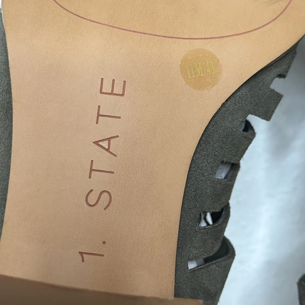 1. STATE ARNET OLIVE SUEDE LASER CUT POINTED TOE  HEELED ANKLE BOOTIE - Picture 13 of 14